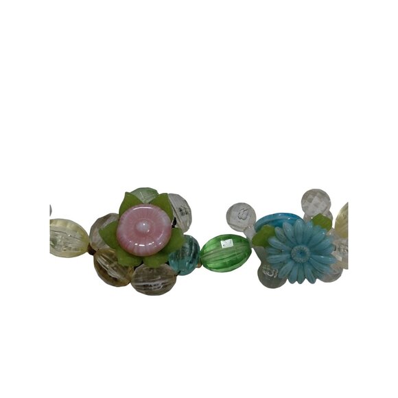 Vintage West Germany Pastel Floral Beaded Necklace With Clear Beads Box Clasp 22 - Picture 8 of 9